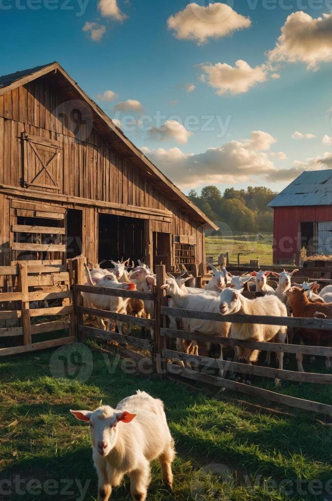 Granja con cabras y ganado