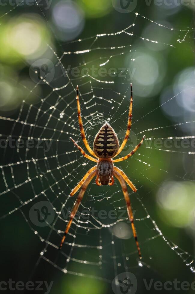 A close-up of a spider on its intricate web, showcasing nature's beauty and detail. photo