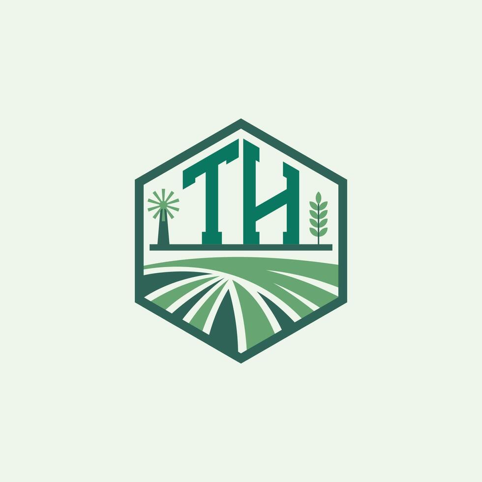 Modern Agricultural TH Logo Design. Letter TH Farm Logo and Field Icon for Eco-Friendly Branding. TH Sustainable Agriculture Emblem vector