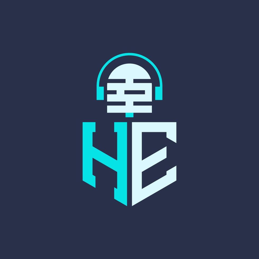 HE Microphone Logo Design for Audio, Music, and Podcast Branding - Letter HE Logo Professional Illustration for Creative Industries vector
