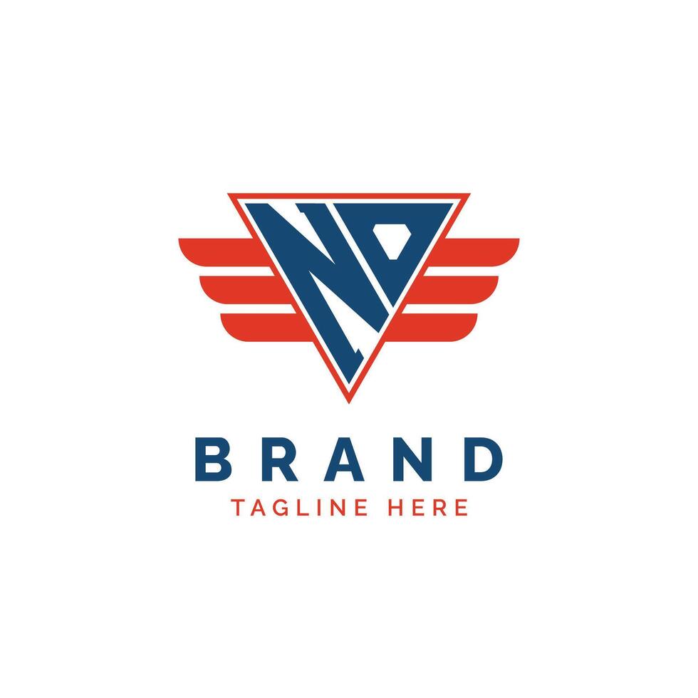 Patriotic NO Logo Initials. Letter NO Winged Logo. Red and Blue Triangle NO with Wing for Aviation, Delivery Services, Sports, Military and Security Agencies vector