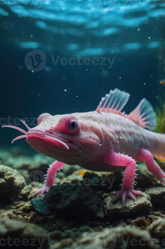 A pink fish-like creature in an underwater setting, showcasing its unique features. photo