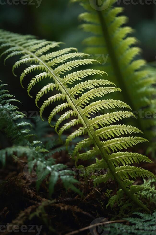 A close-up of lush green ferns showcasing intricate leaf patterns in a natural setting. photo