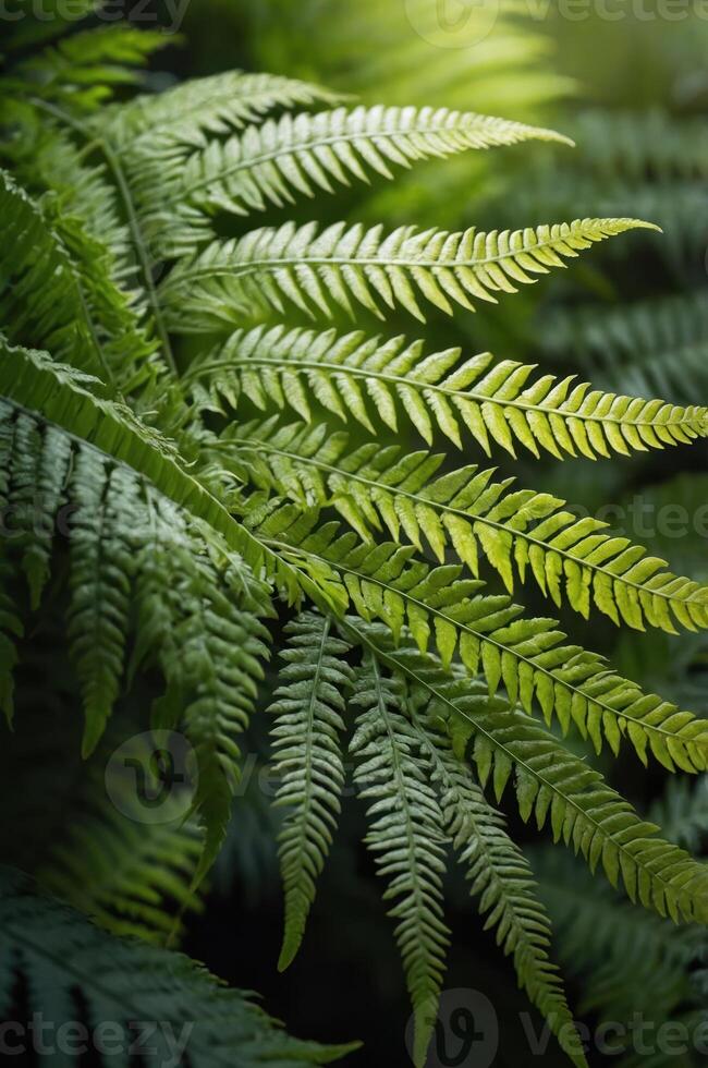 Lush green ferns showcasing intricate leaf patterns in natural light. photo