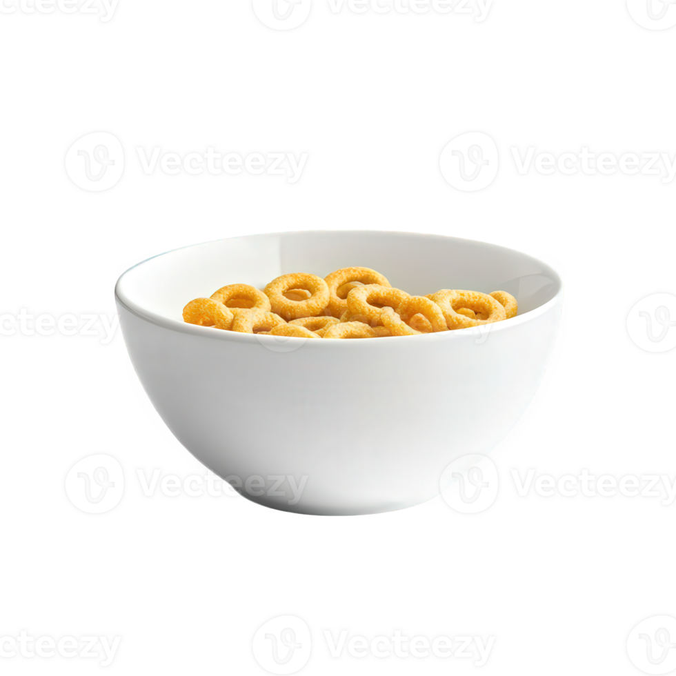 A white bowl contains many small yellow rings png