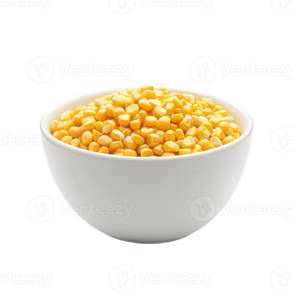 Sweetcorn kernels in a white bowl on black background png