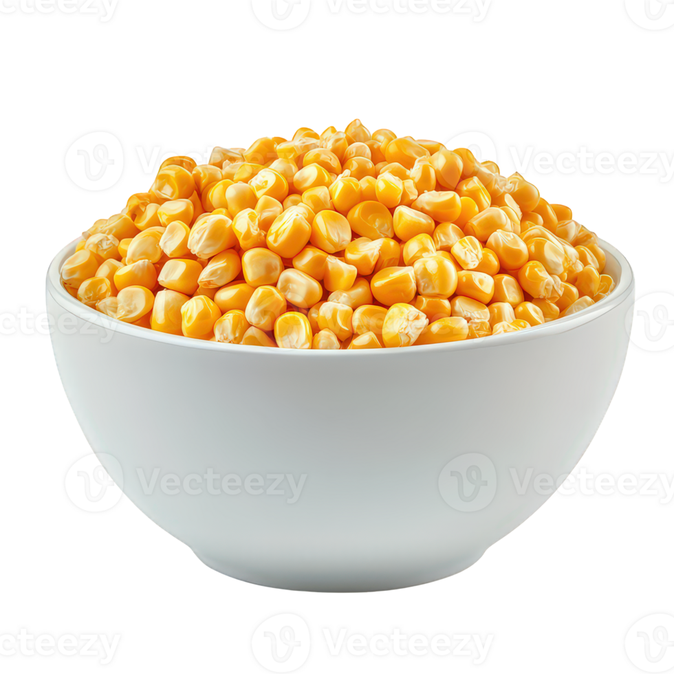 A white bowl filled with sweet yellow corn kernels png