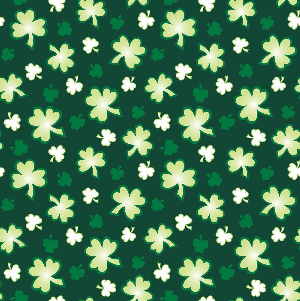 Seamless Saint Patrick Pattern With Shamrock Leaves On Green Background vector