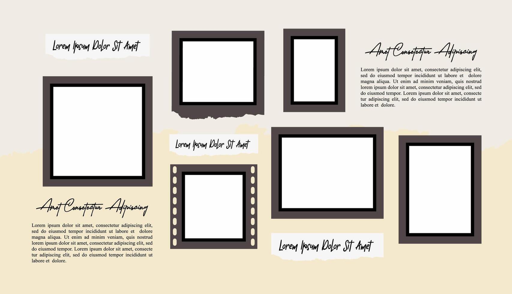 Pictures or photos frame collage comics page grid layout abstract photo frames and digital photo wall template vector