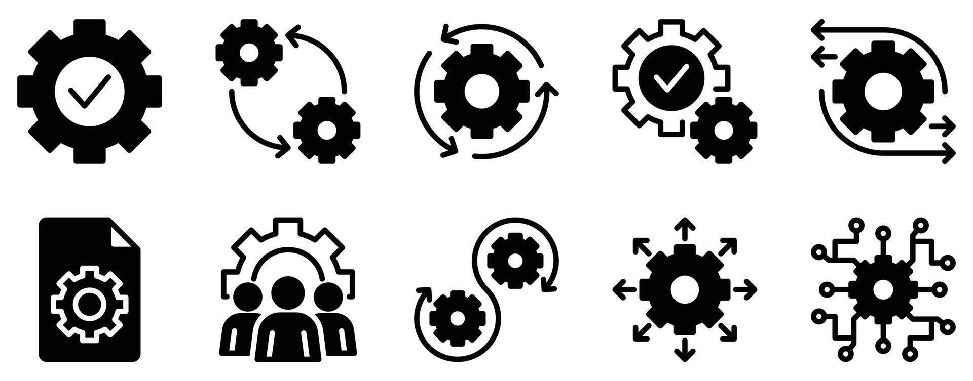 Operation Icon Set Efficient Solid Style Collection for Workflow and Processes vector