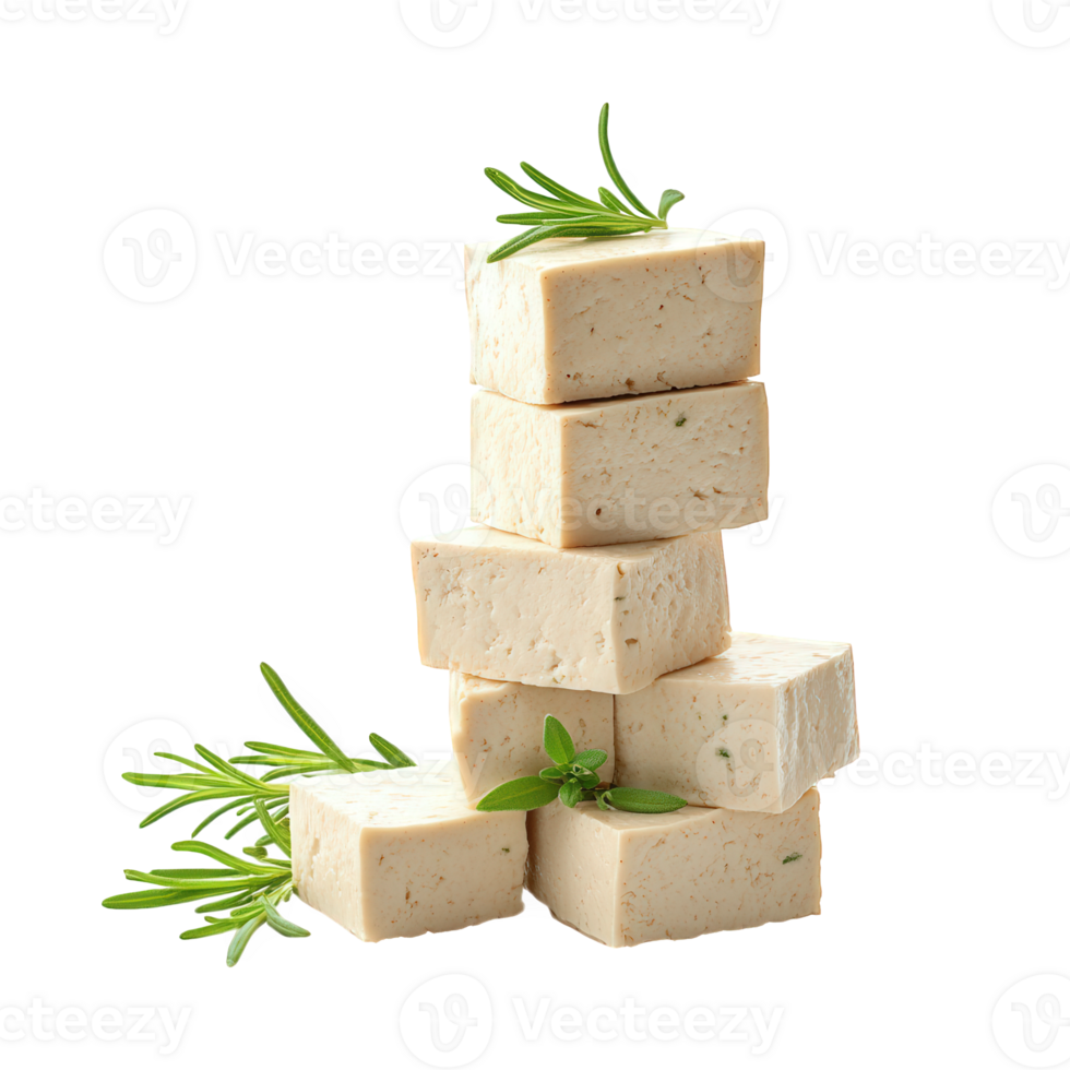 Stacked Tofu Cubes with Fresh Rosemary and Thyme png