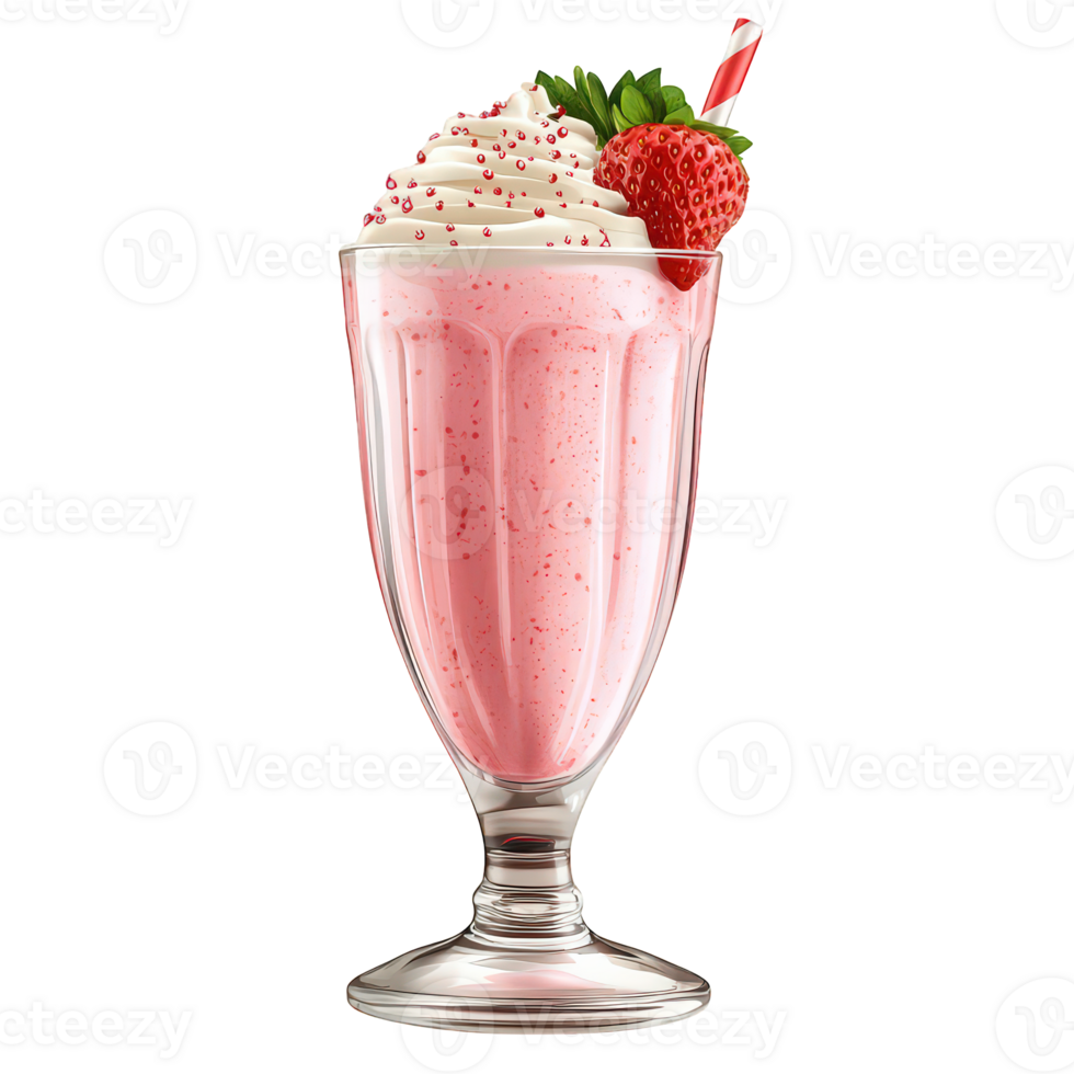 Delicious Strawberry Milkshake with Whipped Cream and a Straw png