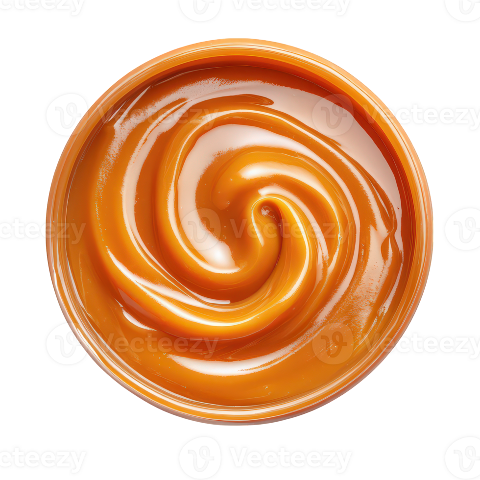 Swirled Caramel Sauce In A Round Dish png