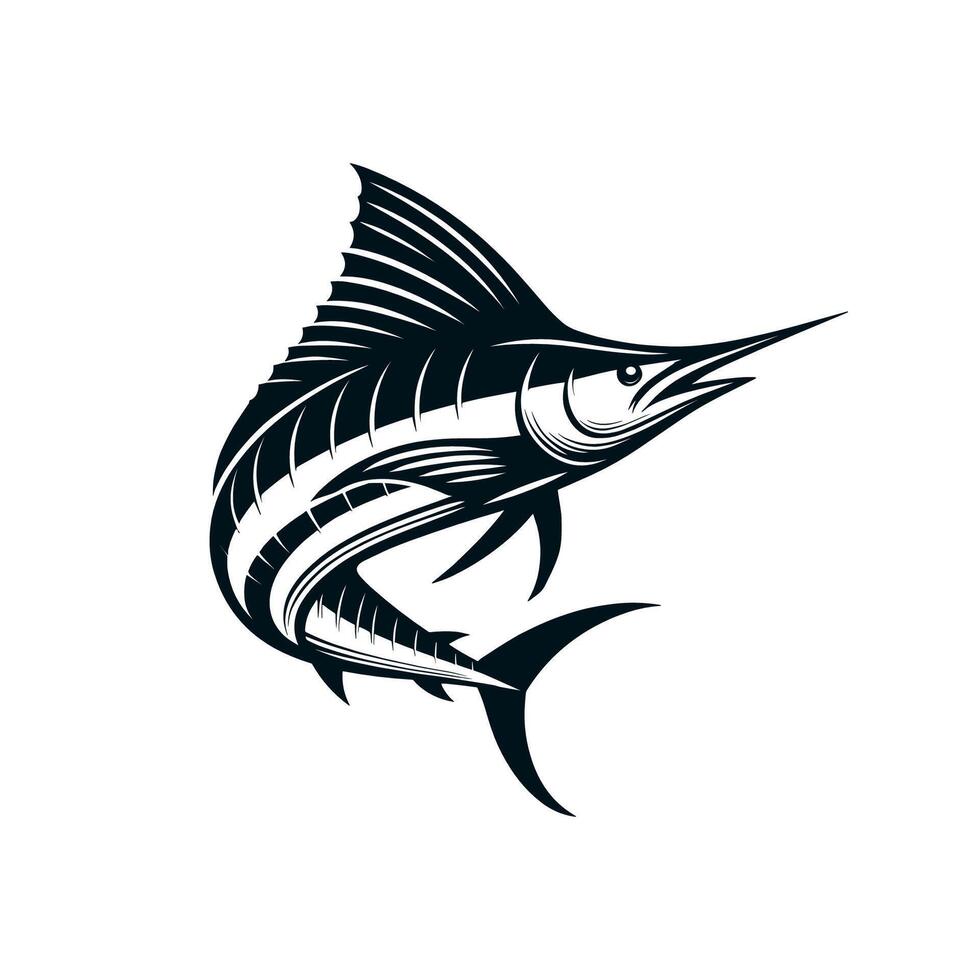 a black and white illustration of a marlin fish jump for fishing logo or illustration vector