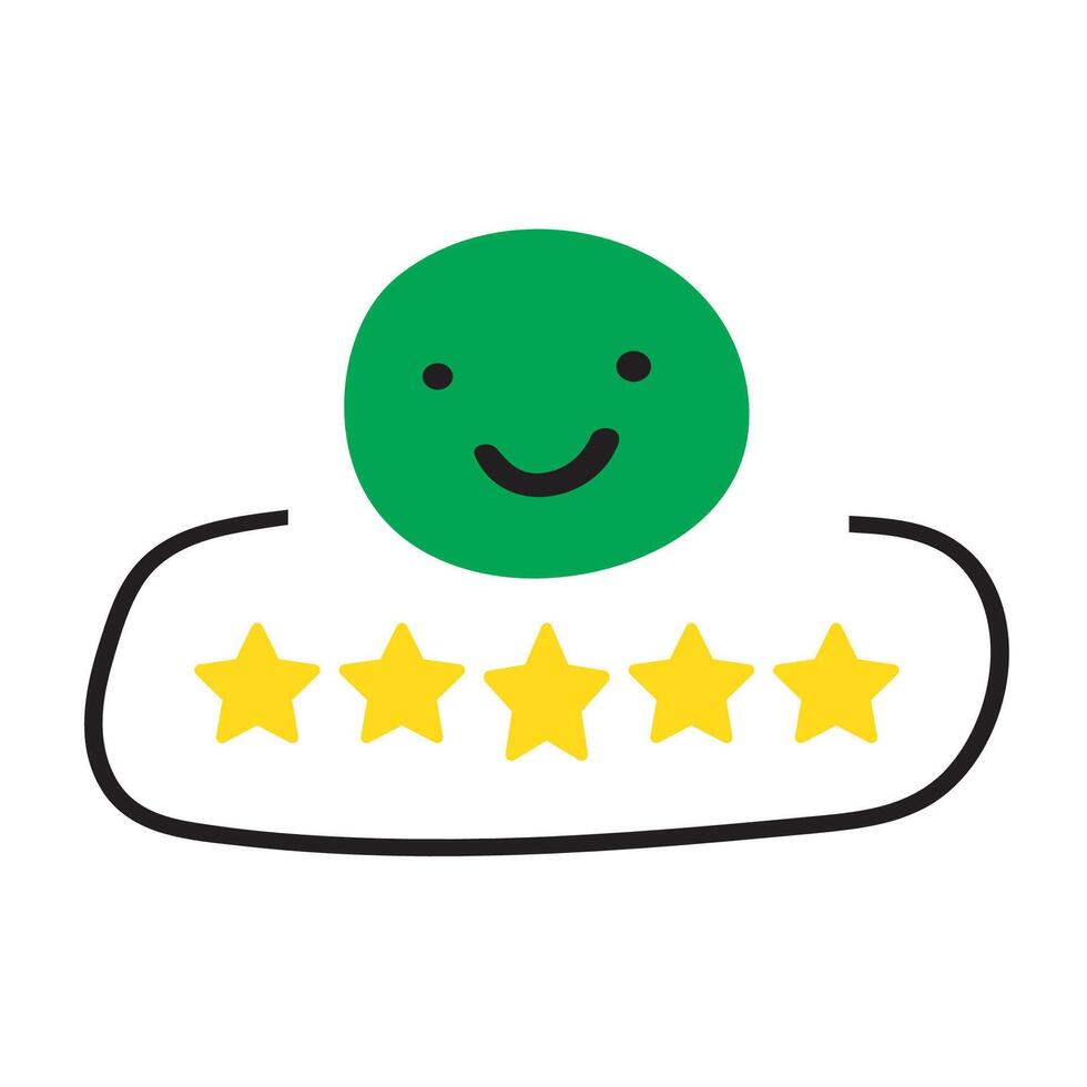 Happy face. Five star rating review. Badge design. Customer experience. Feedback. Flat illustration on white background. vector