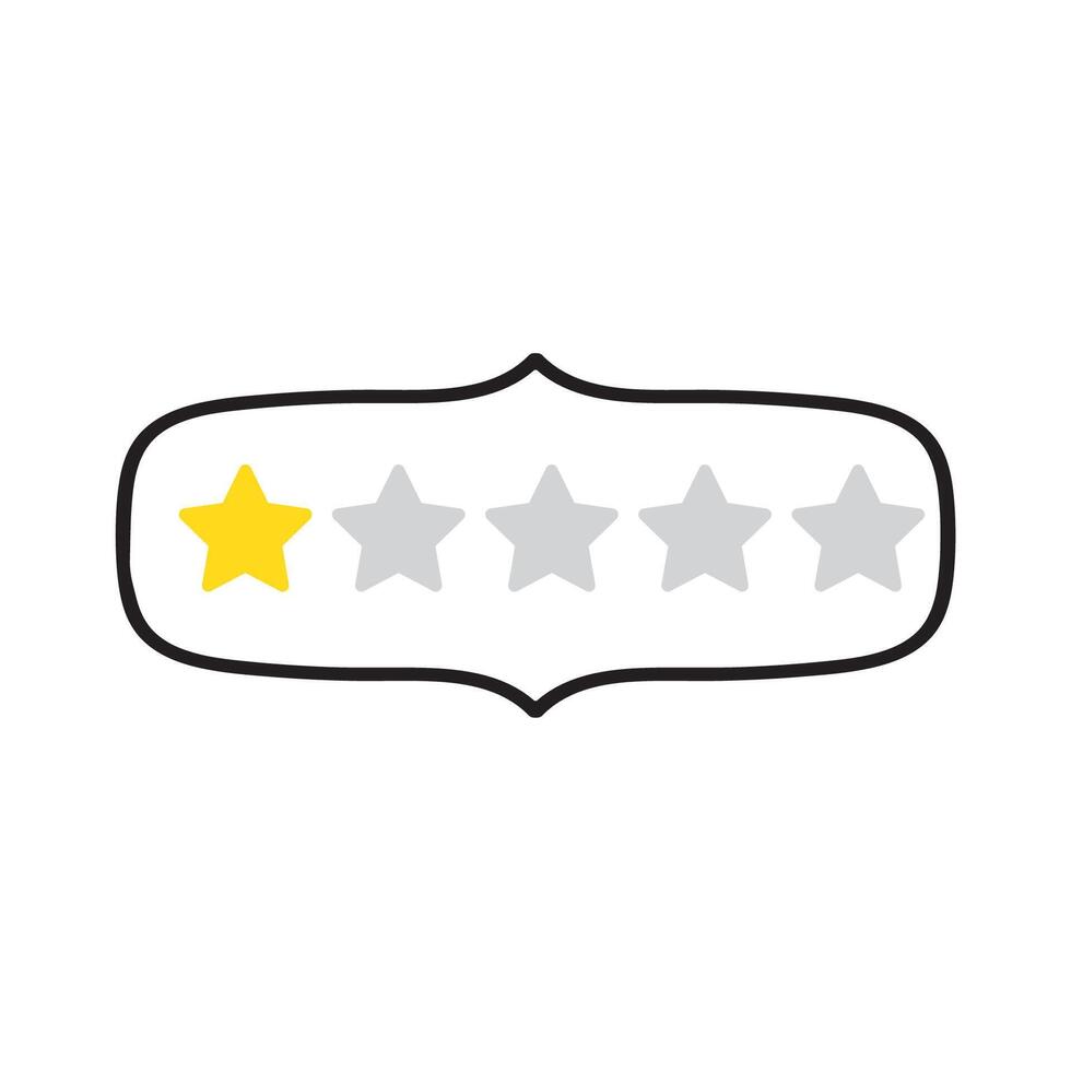 Badge with 1 star rating review. Customer experience. Hand drawn design. Illustration on white background. vector