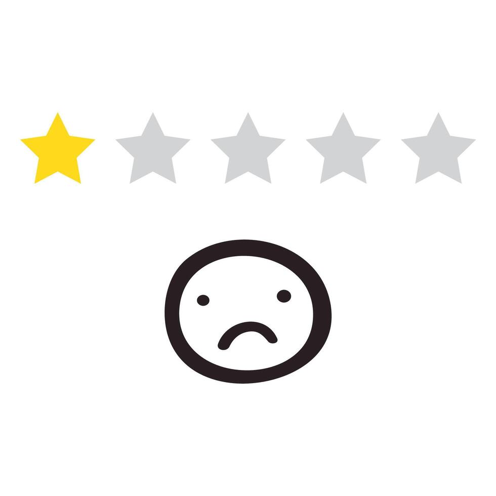 Unhappy face. Low rating. Customer experience. Outline illustration on white background. vector