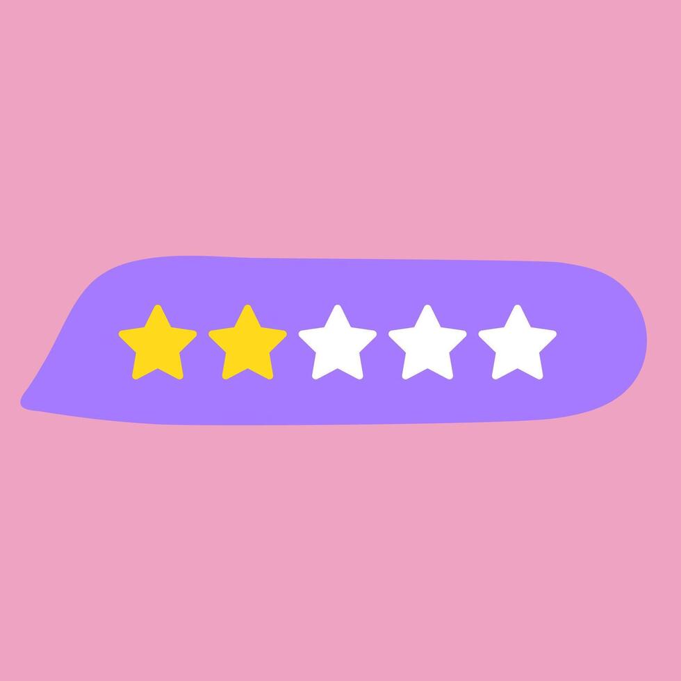 Hand drawn speech bubble with two star rating review. illustration on pink background. vector