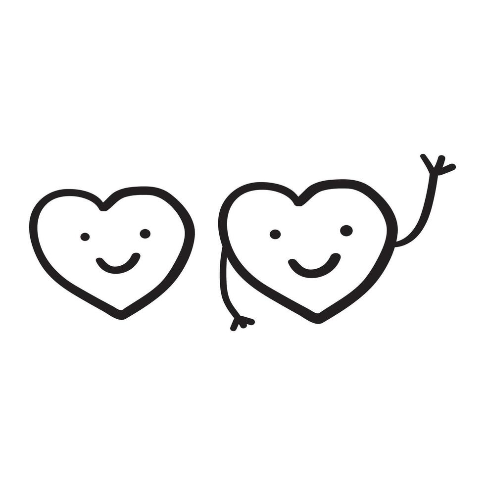 Two cute hearts. Design for Valentine's day. Black color. Outline illustrations on white background. vector
