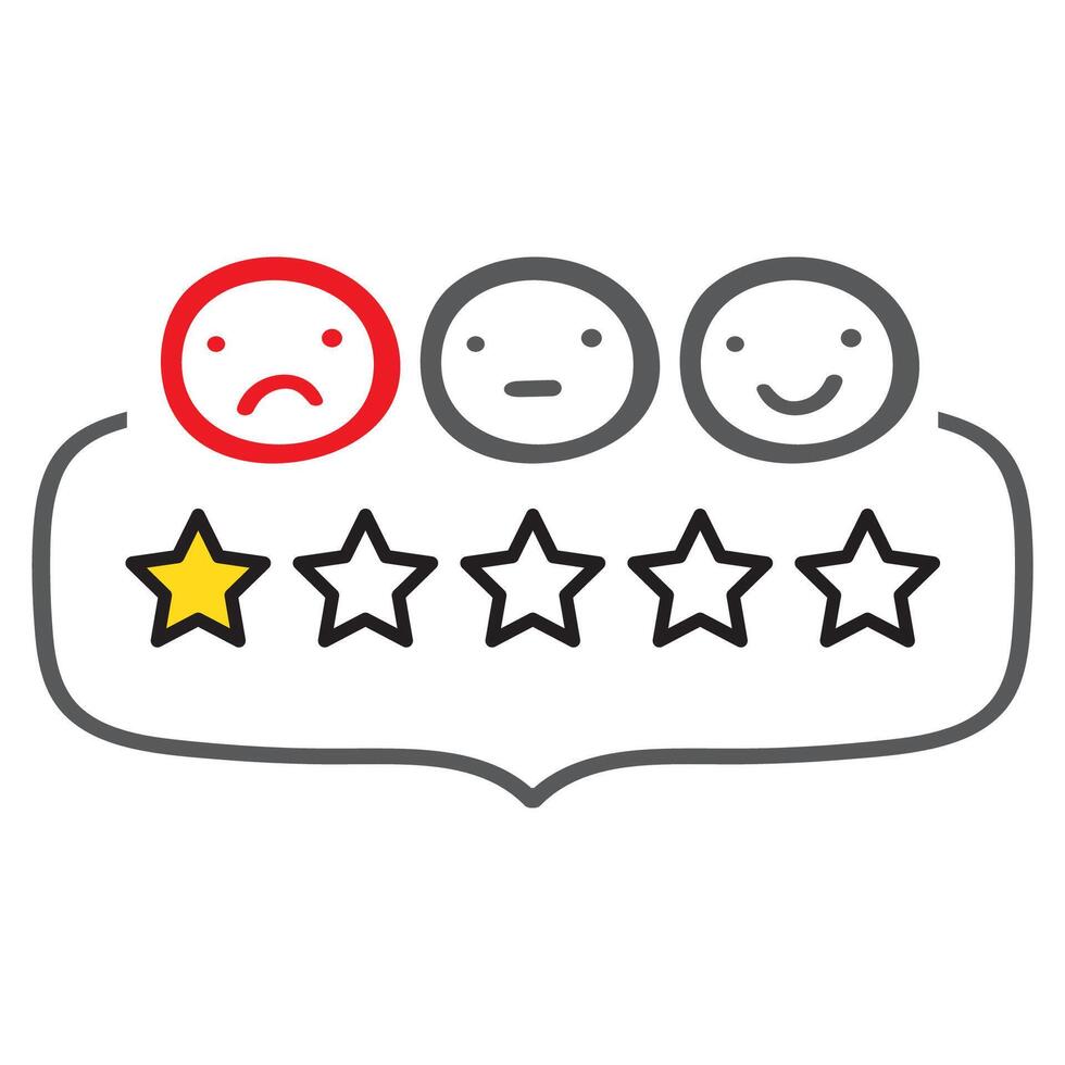 Sad face. Low rating. Badge. Customer experience. outline illustration on white background. vector