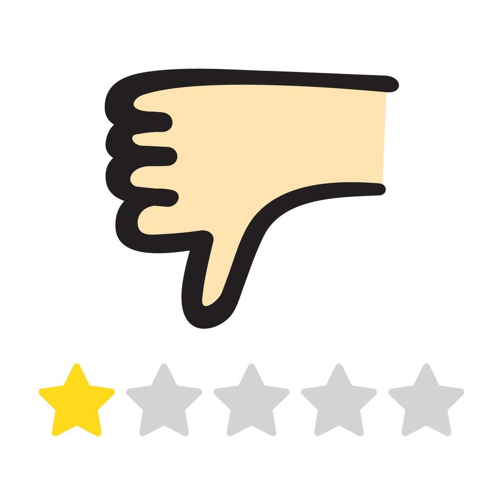 Bad customer experience. Thumb down. One star rating review. Flat design. Illustration on white background. vector