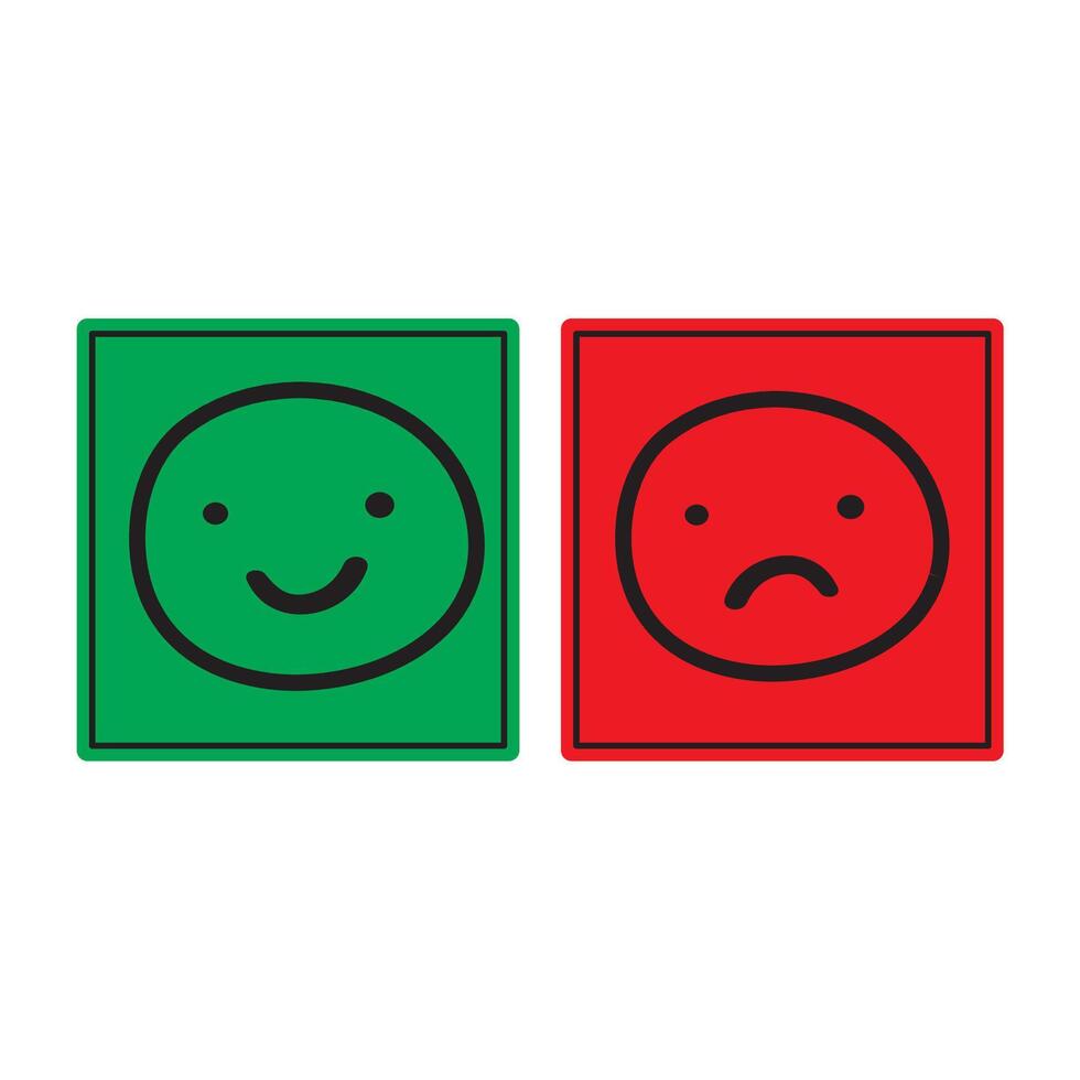 Happy green face and sad red face. Flat design. hand drawn illustration on white background. vector