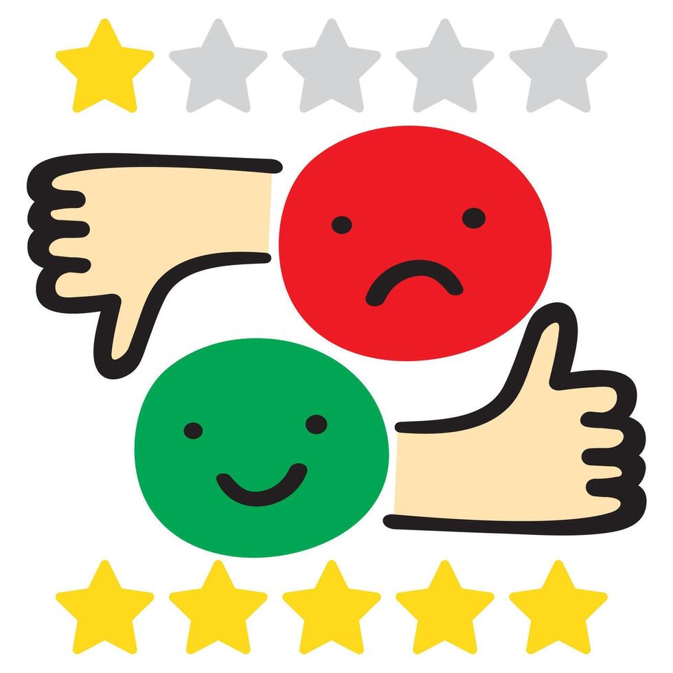 Positive or negative feedback. Costumer satisfaction. Flat illustration on white background. vector