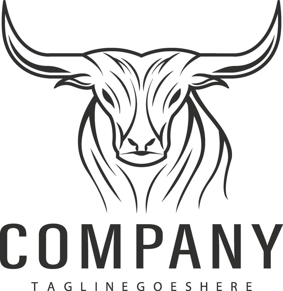 Long horn bull head logo design with line art style vector