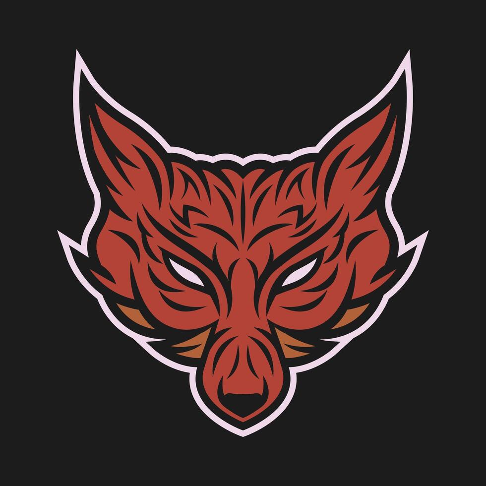 Red wolf head illustration in tribal style vector