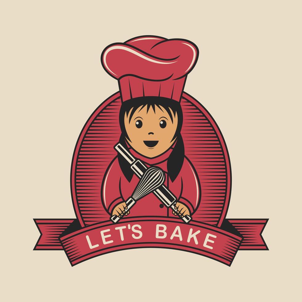 Kid pastry chef with baking tools illustration vector