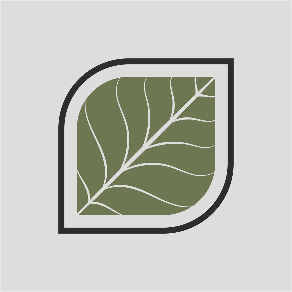 Elegant green leaf Logo template with black outline vector