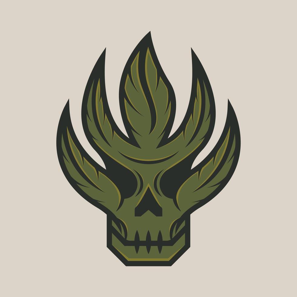 Skull plant with leaf in green color cartoon style vector