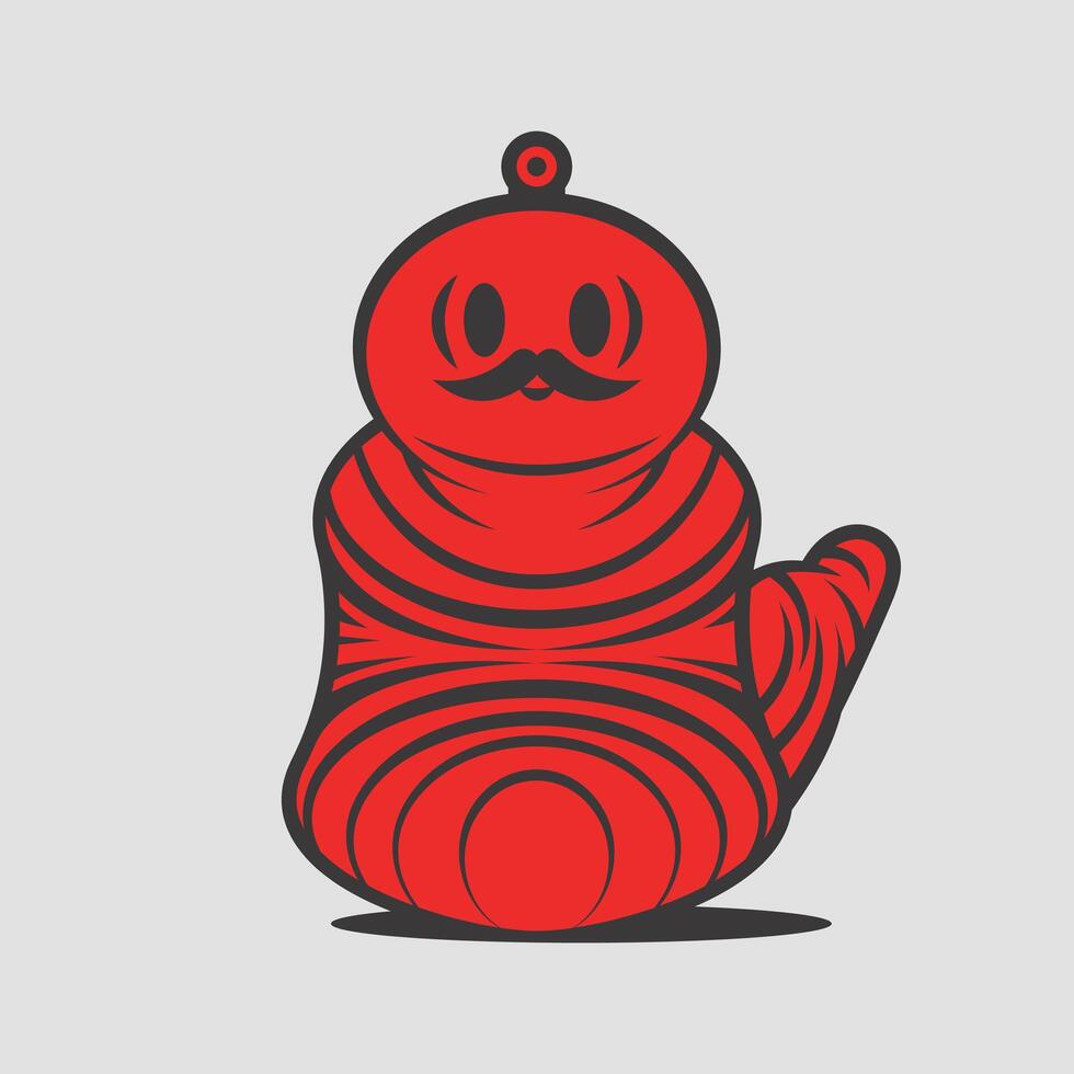 red worm larva cartoon with mustache illustration vector