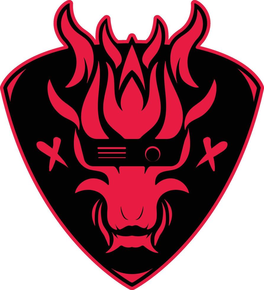 Cyber dragon shield in red and dark background illustration vector