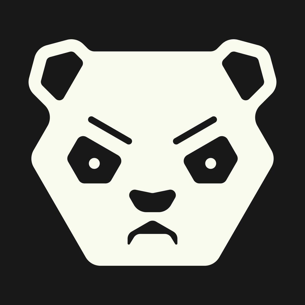 Hexagonal angry panda illustration in white color and dark background vector