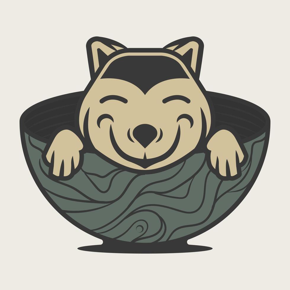 Husky puppy playing in a green bowl mascot illustration vector