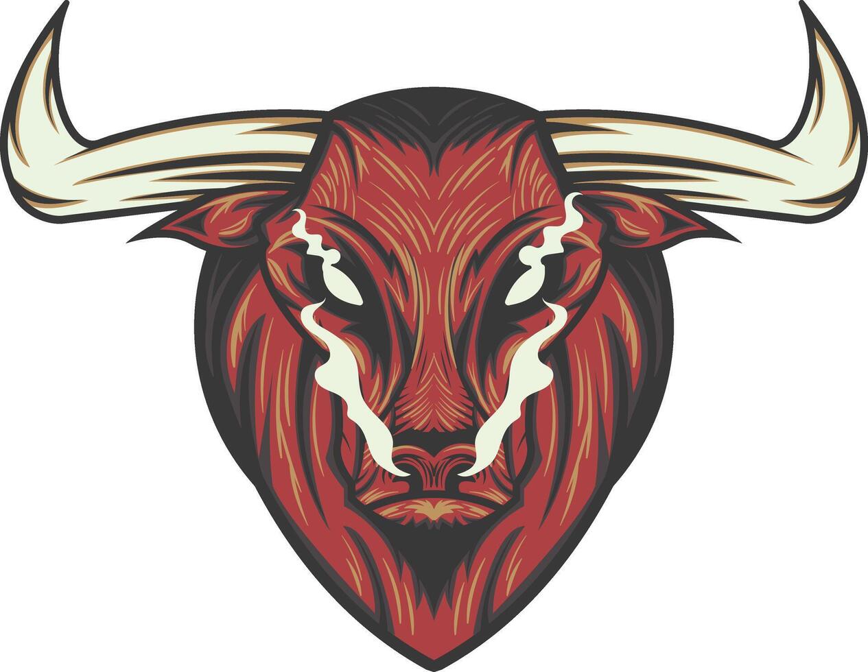 Long horn bull head illustration with angry look vector