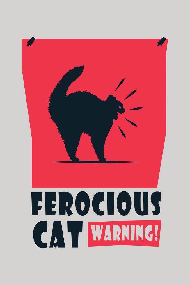 Ferocious cat warning sign illustration with vibrant colorful theme vector