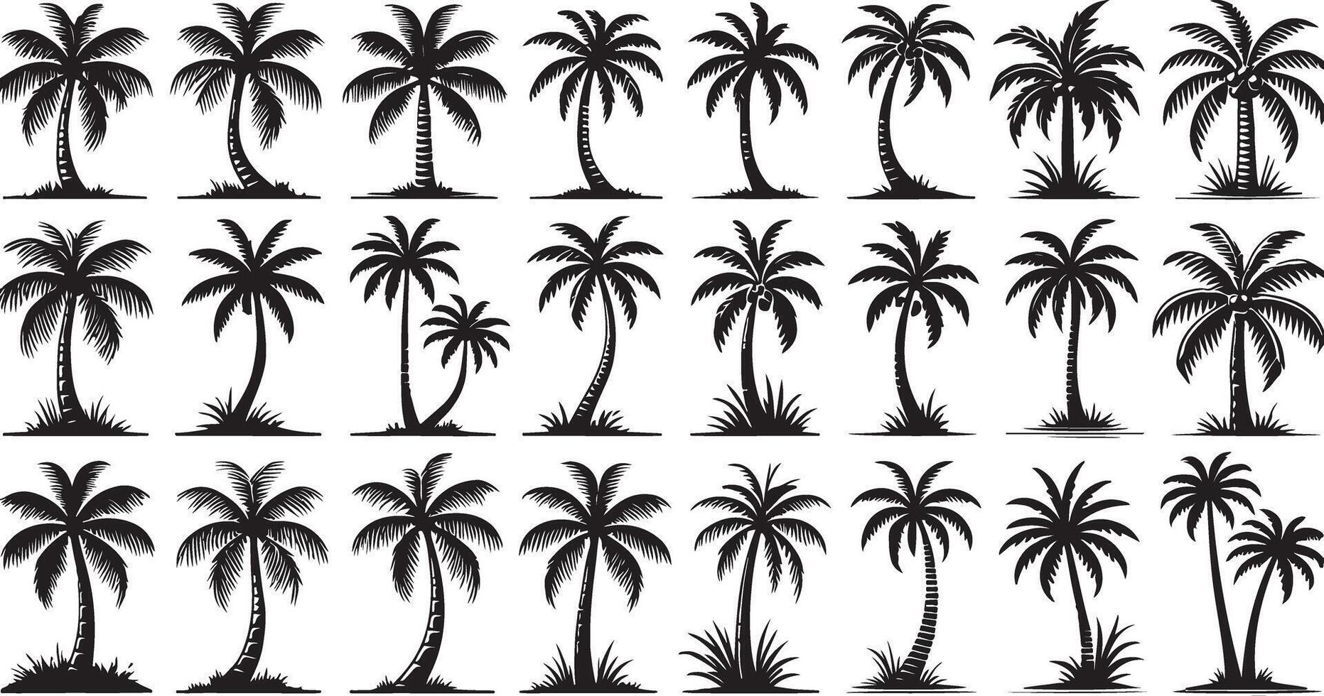 Beautiful Black Palm Tree Silhouettes Collection vector