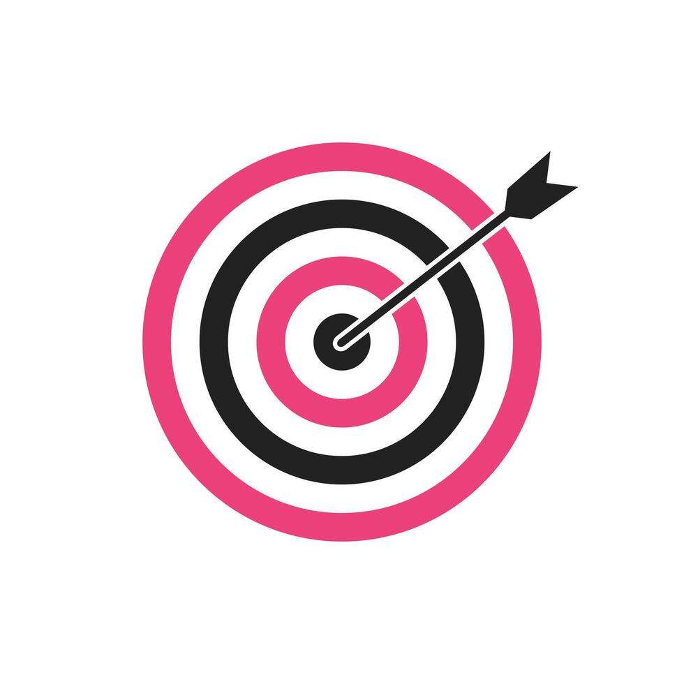 Pink and black bullseye dart target icon. Dart target goal marketing sign. Arrow dart logo . Winner dart sign. vector