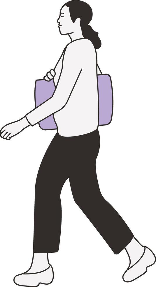Woman Walking Character with Bag vector