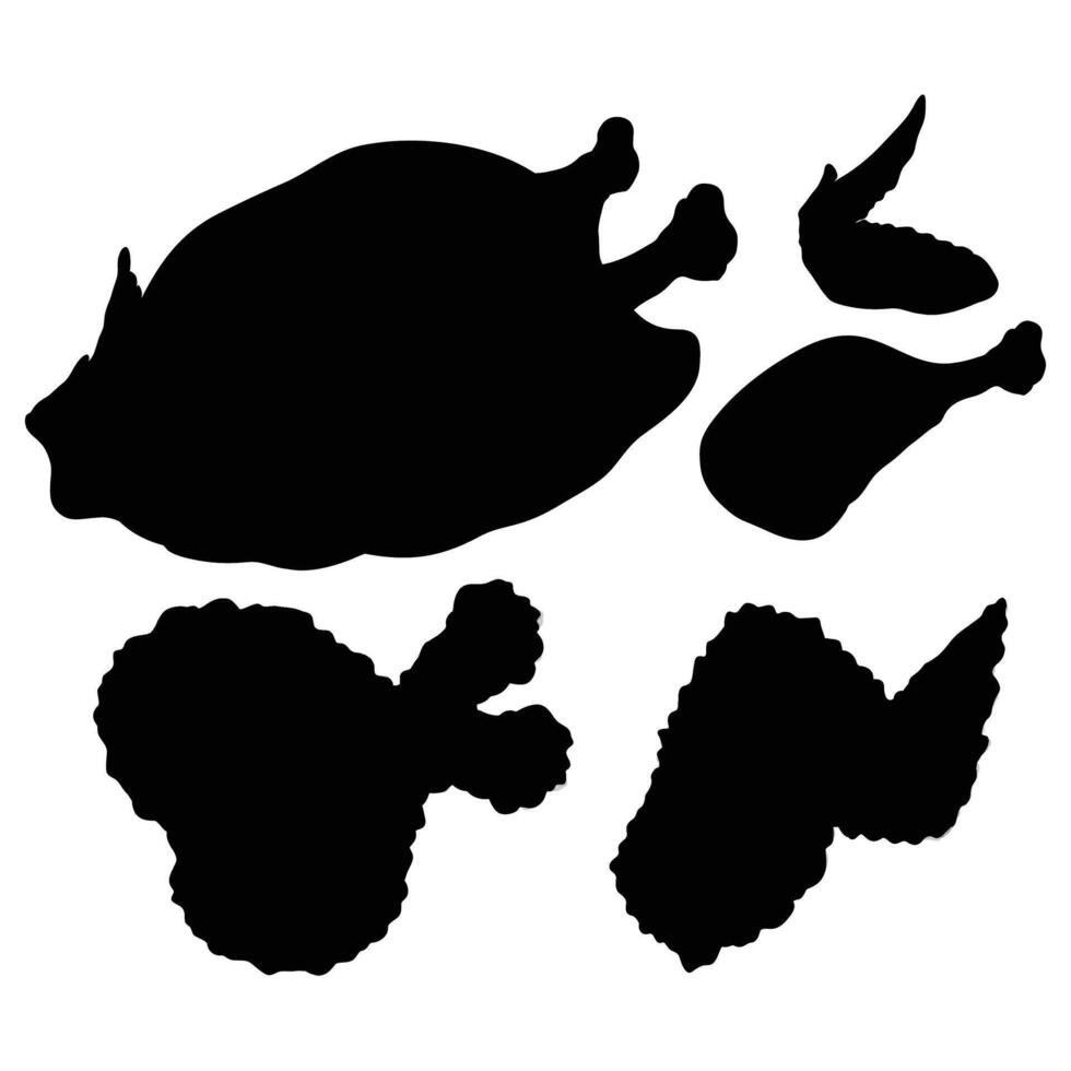 A Set of Raw Chicken Meat Chicken Leg, Wing, and Cuts Illustration vector
