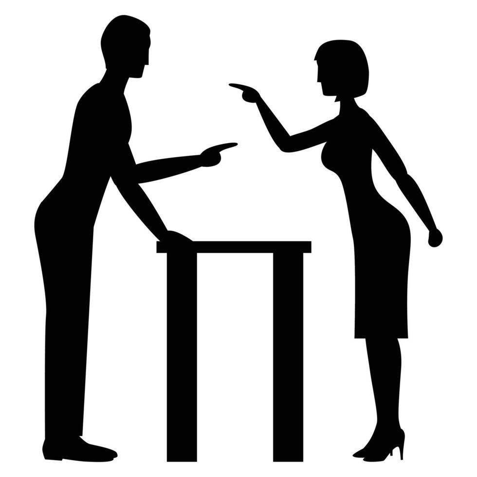Silhouettes of a Woman and a Man Screaming and Fighting Icon for Conflict and Emotions Themes vector