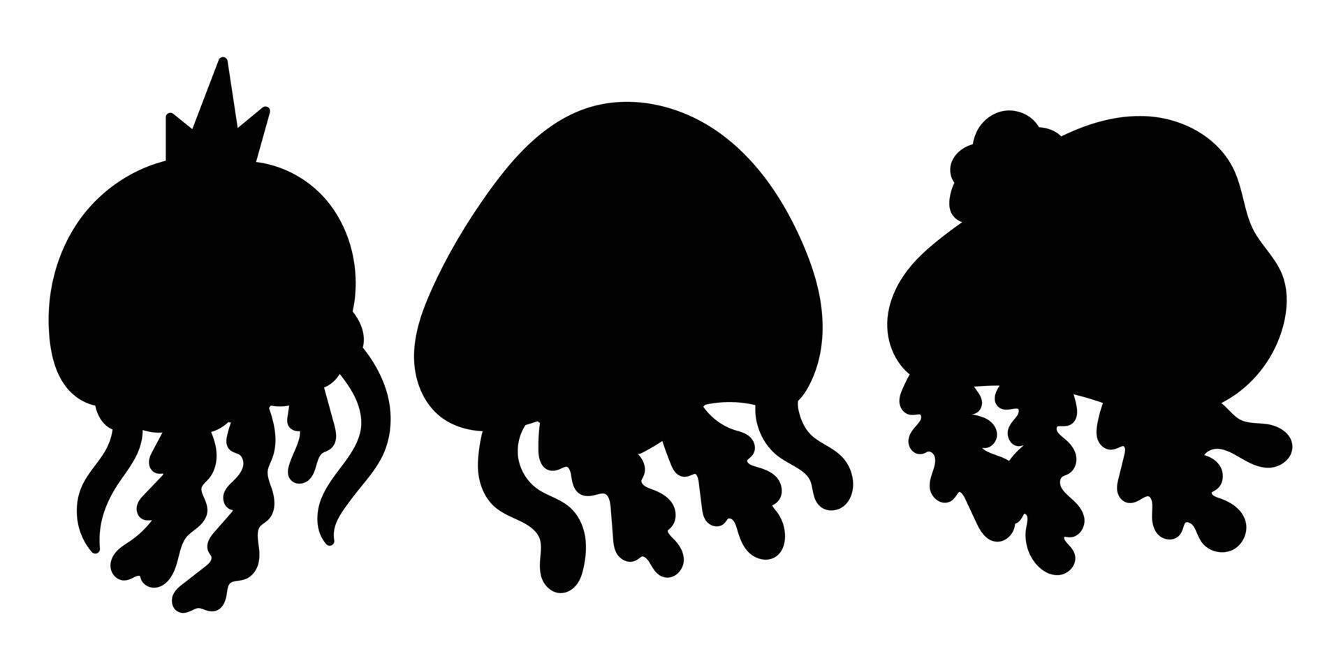 Black Silhouette of Jellyfish, Marine Life Icon vector