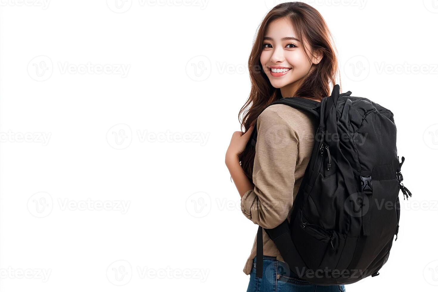 A woman with a backpack on her back photo