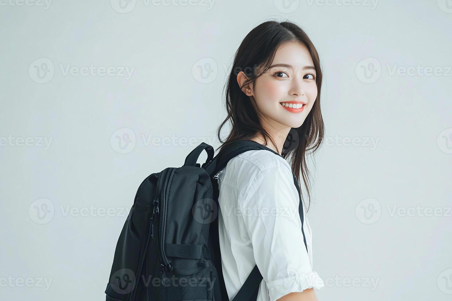 Asian woman with backpack photo
