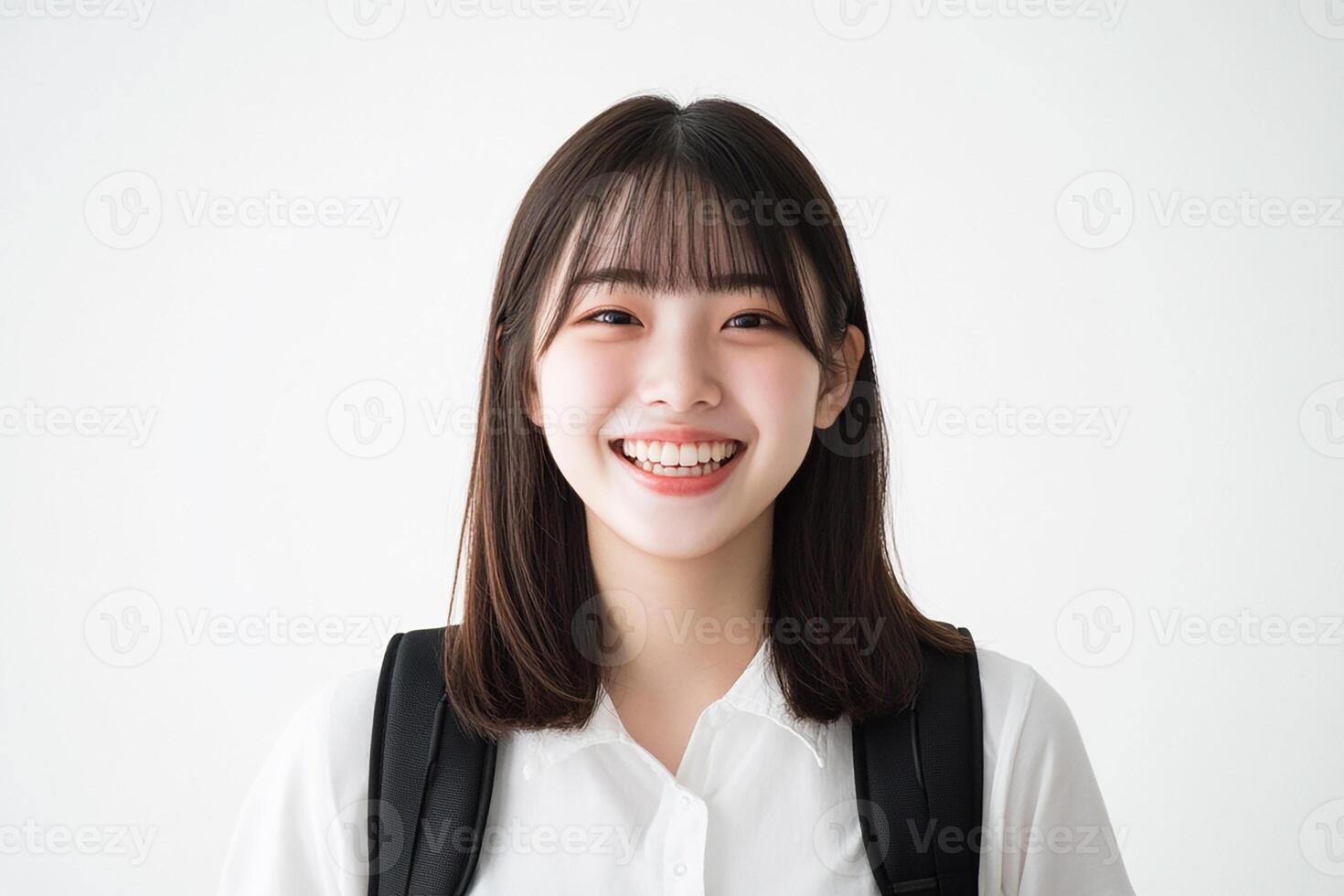 Asian woman smiling with backpack photo
