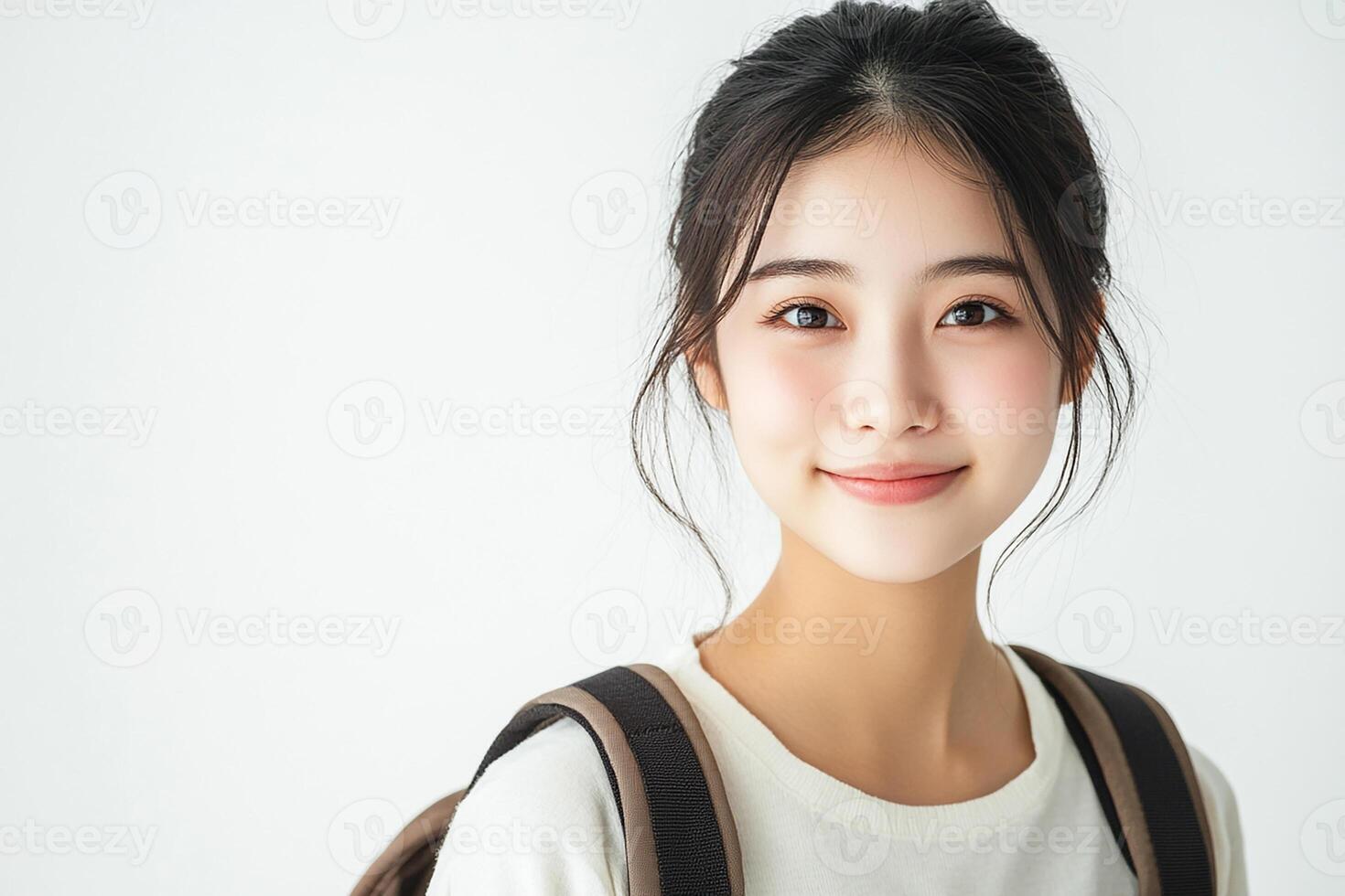 Asian girl with backpack smiling photo