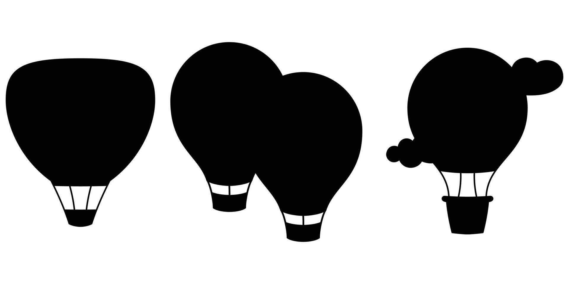 Hot Air Balloon with Basket Line Art and Silhouette vector