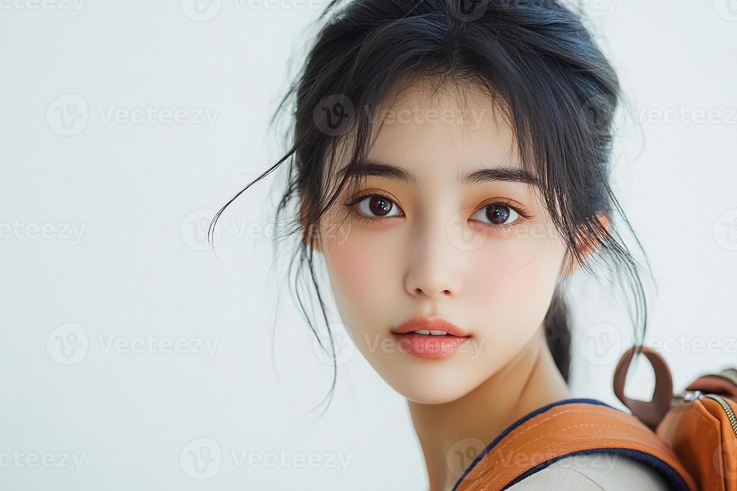 A beautiful young woman with a backpack photo